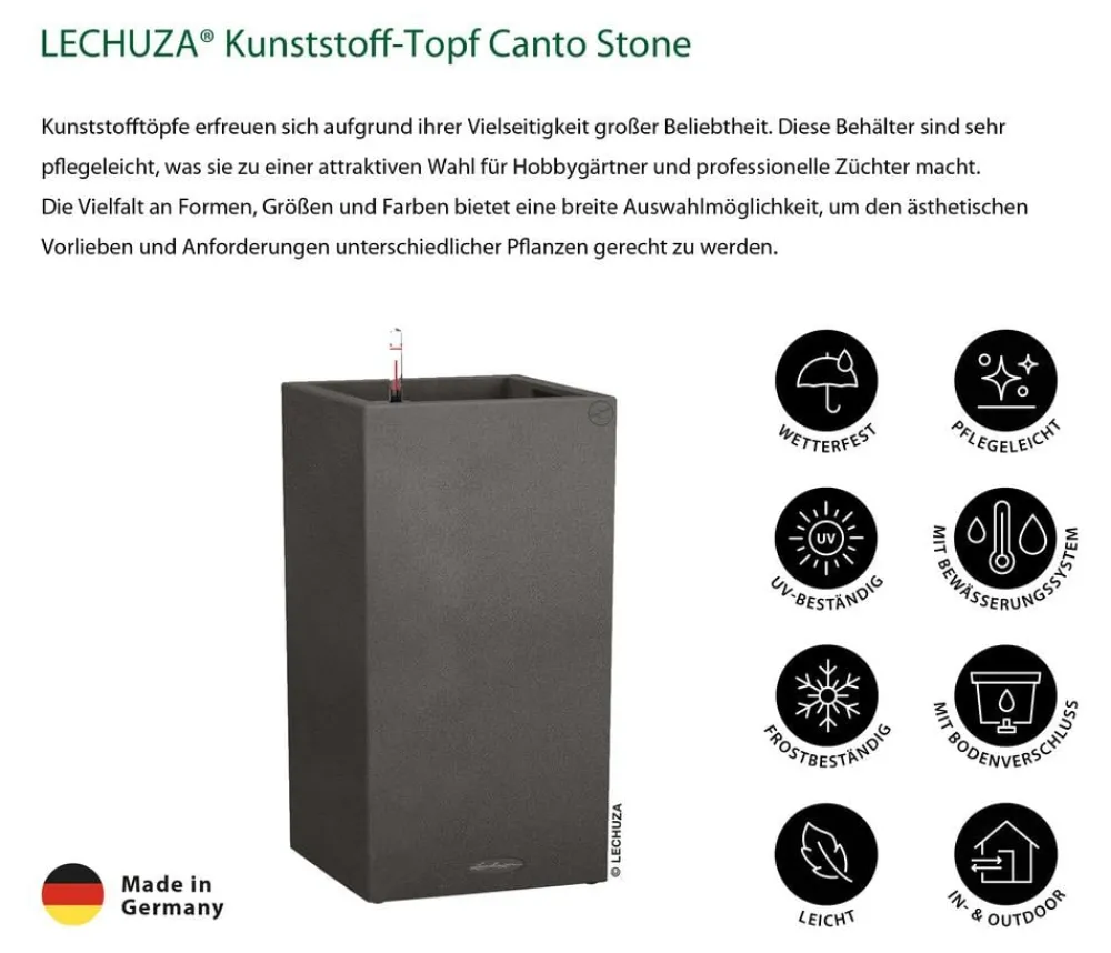 LECHUZA® Lechuza Pflanzgefäße & Töpfe|Blumentöpfe & Übertöpfe - Kunststoff-Topf Canto Stone, quadratisch Dunkelgrau