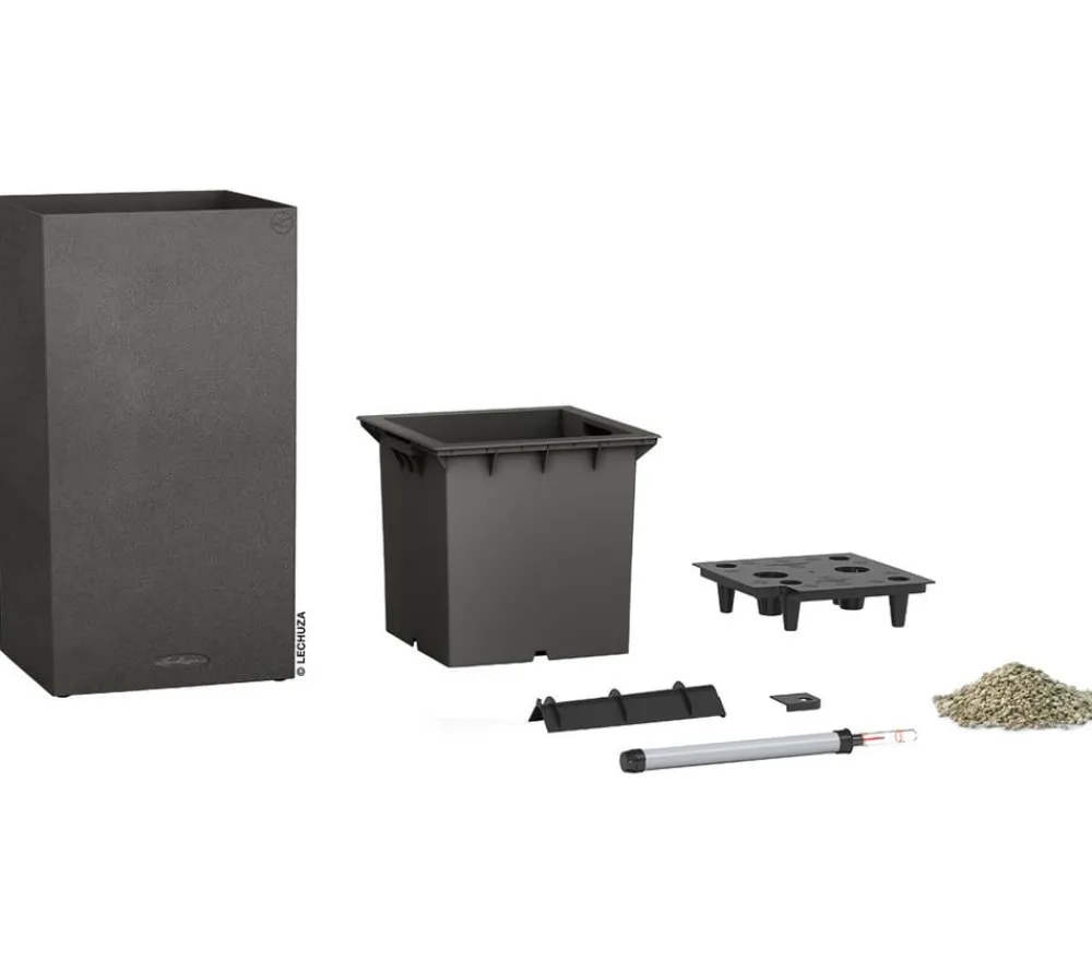 LECHUZA® Lechuza Pflanzgefäße & Töpfe|Blumentöpfe & Übertöpfe - Kunststoff-Topf Canto Stone, quadratisch Dunkelgrau