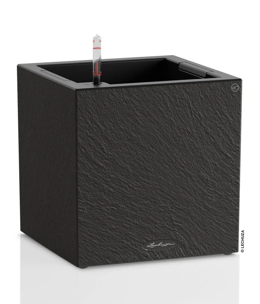 LECHUZA® Lechuza Pflanzgefäße & Töpfe - Kunststoff-Topf Canto Slatestone inkl. Pflanzeinsatz, quadratisch Dunkelgrau