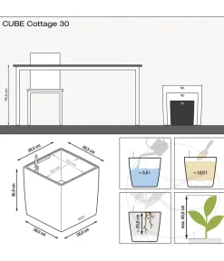 LECHUZA® Kunststoff-Topf Cube Cottage, quadratisch Dunkelgrau New
