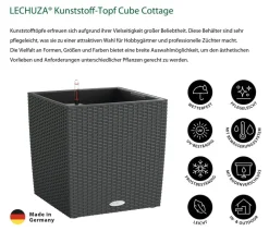 LECHUZA® Kunststoff-Topf Cube Cottage, quadratisch Dunkelgrau New
