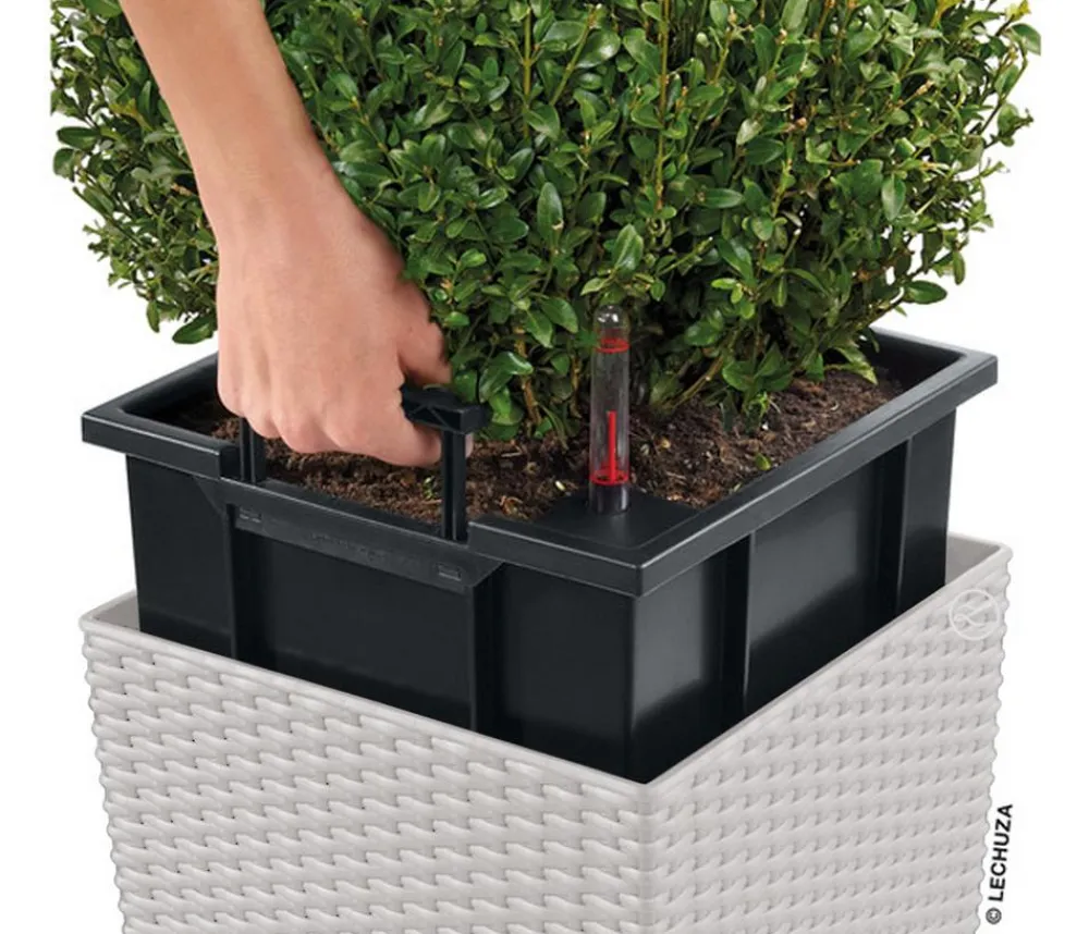 LECHUZA® Kunststoff-Topf Cube Cottage, quadratisch Hellgrau Best