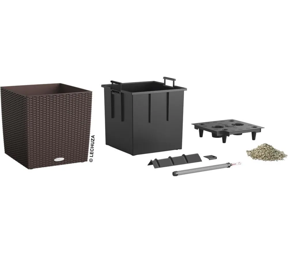 LECHUZA® Kunststoff-Topf Cube Cottage, quadratisch Dunkelbraun New