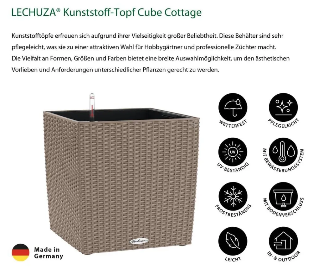 LECHUZA® Kunststoff-Topf Cube Cottage, quadratisch Hellbraun Sale