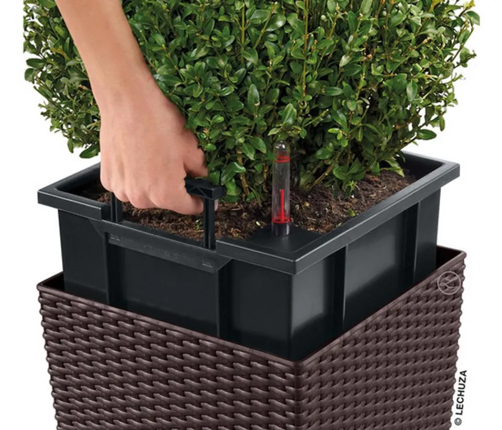 LECHUZA® Lechuza Pflanzgefäße & Töpfe|Blumentöpfe & Übertöpfe - Kunststoff-Topf Cube Cottage, quadratisch Dunkelbraun