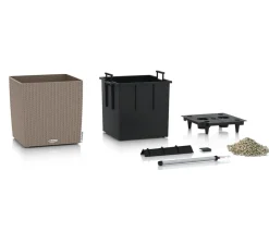 LECHUZA® Lechuza Pflanzgefäße & Töpfe|Blumentöpfe & Übertöpfe - Kunststoff-Topf Cube Cottage, quadratisch Hellbraun