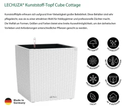 LECHUZA® Lechuza Pflanzgefäße & Töpfe|Blumentöpfe & Übertöpfe - Kunststoff-Topf Cube Cottage, quadratisch Weiß