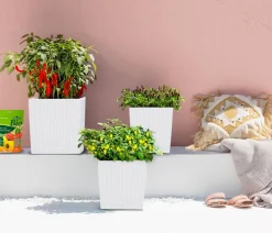 LECHUZA® Lechuza Pflanzgefäße & Töpfe|Blumentöpfe & Übertöpfe - Kunststoff-Topf Cube Cottage, quadratisch Weiß