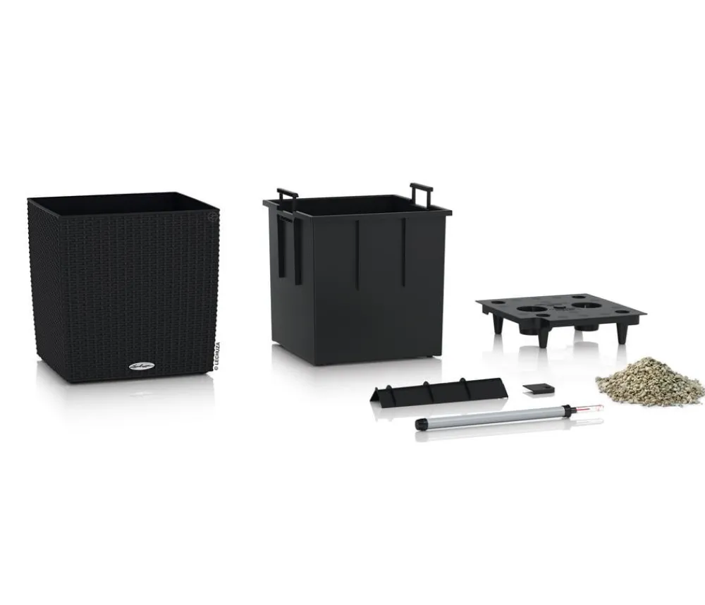LECHUZA® Lechuza Pflanzgefäße & Töpfe|Blumentöpfe & Übertöpfe - Kunststoff-Topf Cube Cottage, quadratisch Schwarz