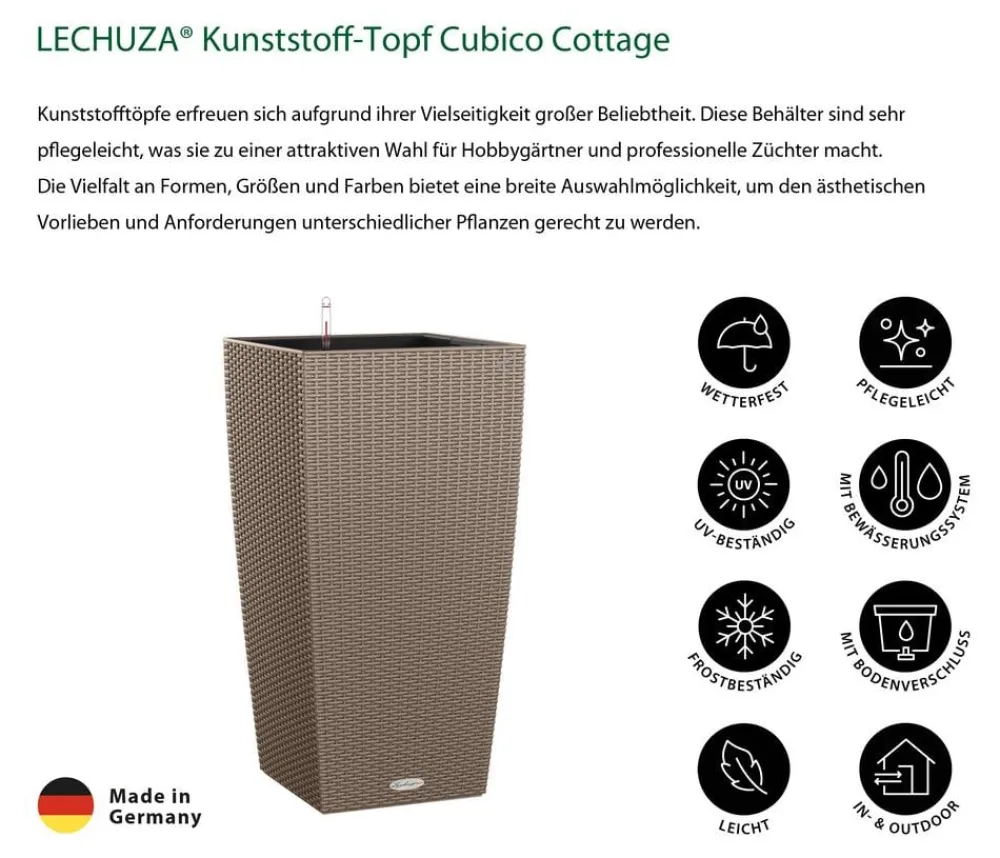 LECHUZA® Lechuza Pflanzgefäße & Töpfe|Blumentöpfe & Übertöpfe - Kunststoff-Topf Cubico Cottage, konisch Hellbraun