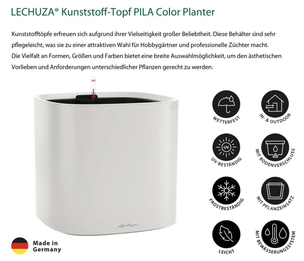 LECHUZA® Lechuza Pflanzgefäße & Töpfe|Blumentöpfe & Übertöpfe - Kunststoff-Topf PILA Color Planter, quadratisch, ca. B35/H33/T35 cm Hellgrau