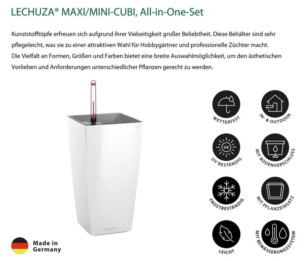 LECHUZA® MAXI/MINI-CUBI, All-in-One-Set, hochglanz Weiß Sale
