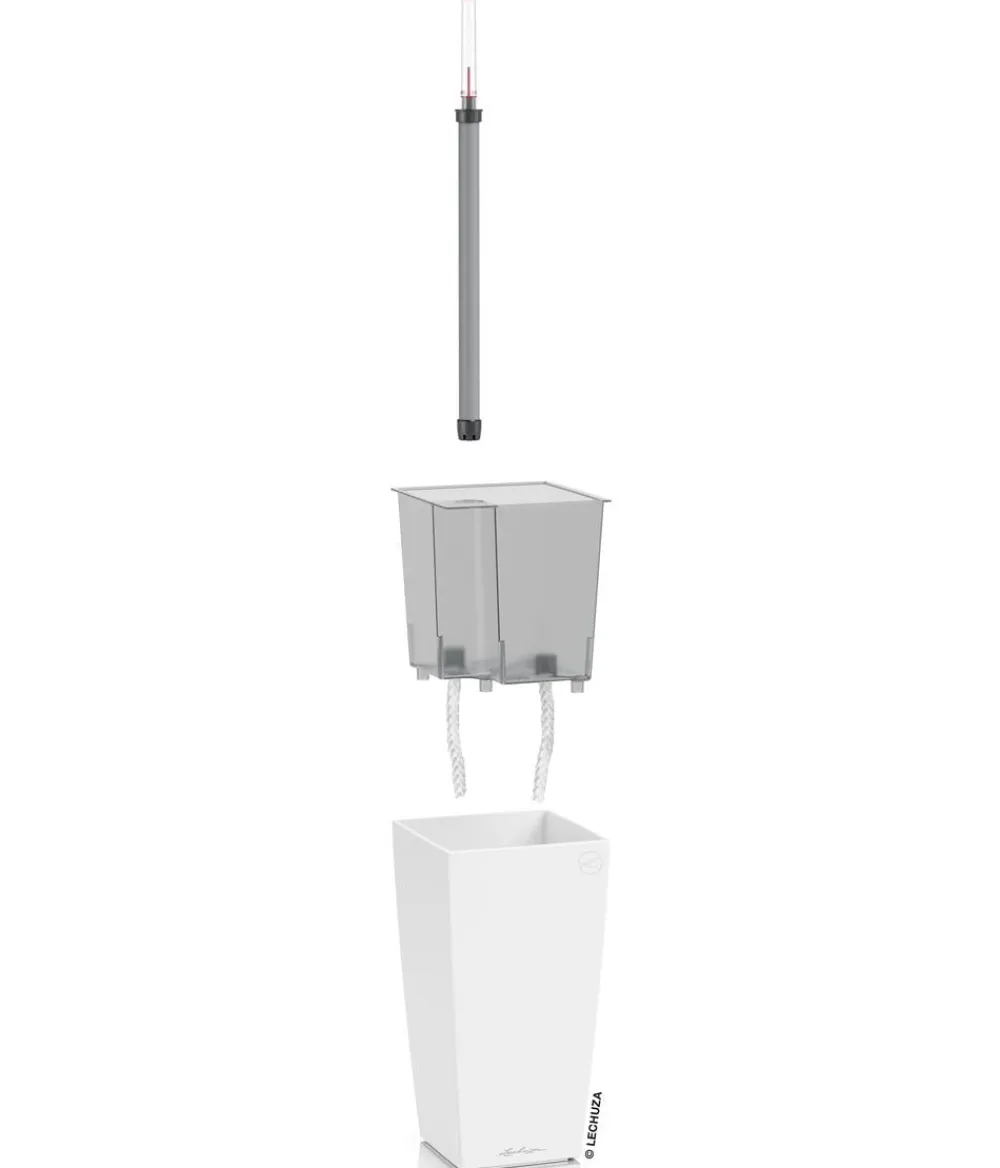 LECHUZA® Lechuza Tischgefäße|Lechuza Pflanzgefäße & Töpfe - MAXI/MINI-CUBI, All-in-One-Set, matt Weiß