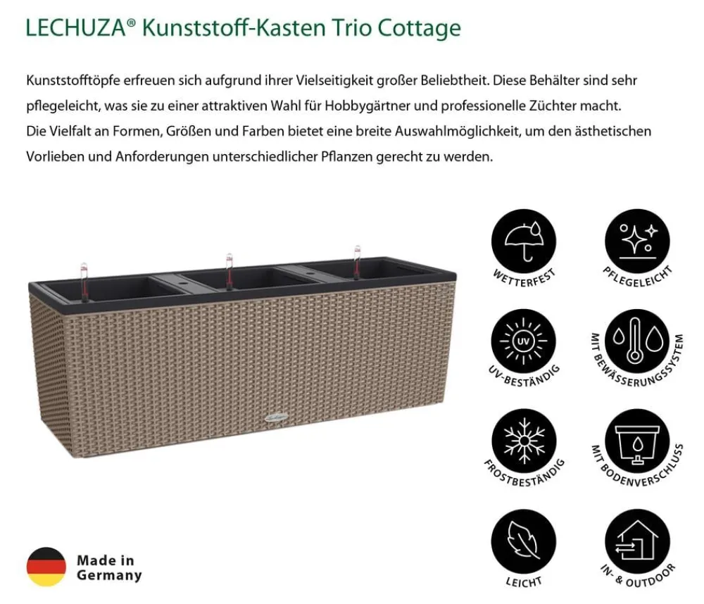 LECHUZA® Polyrattan-Kasten Trio Cottage, rechteckig Hellbraun Best
