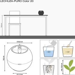 LECHUZA® Lechuza Pflanzgefäße & Töpfe|Lechuza Tischgefäße - PURO Color, All-in-One-Set, rund, ca. Ø20 cm Beige