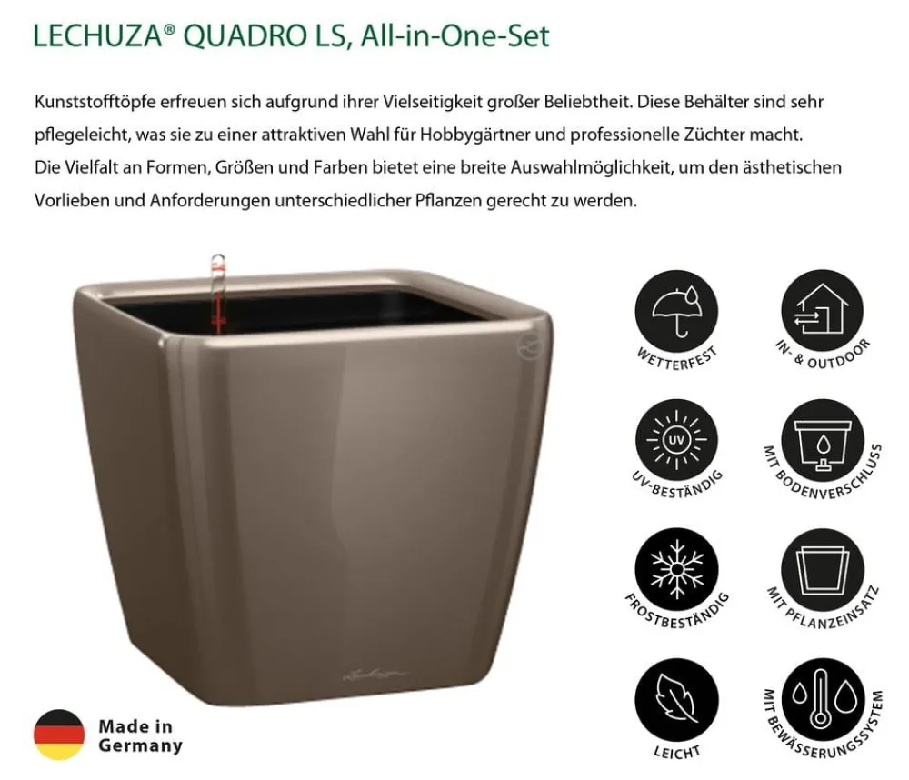 LECHUZA® QUADRO LS, All-in-One-Set Taupe Best