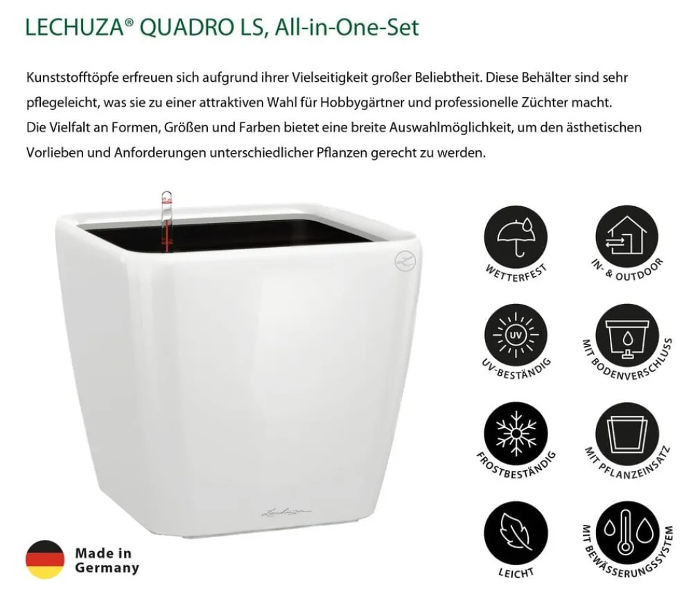 LECHUZA® Lechuza Pflanzgefäße & Töpfe|Lechuza Tischgefäße - QUADRO LS, All-in-One-Set Weiß
