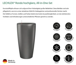 LECHUZA® Lechuza Pflanzgefäße & Töpfe|Blumentöpfe & Übertöpfe > Rondo hochglanz All-in-One-Set anthrazit metallic, 15743