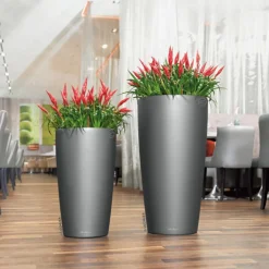 LECHUZA® Rondo hochglanz All-in-One-Set anthrazit metallic, 15783 Dunkelgrau