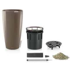 LECHUZA® Lechuza Pflanzgefäße & Töpfe|Blumentöpfe & Übertöpfe - Rondo hochglanz All-in-One-Set , 15744 Taupe
