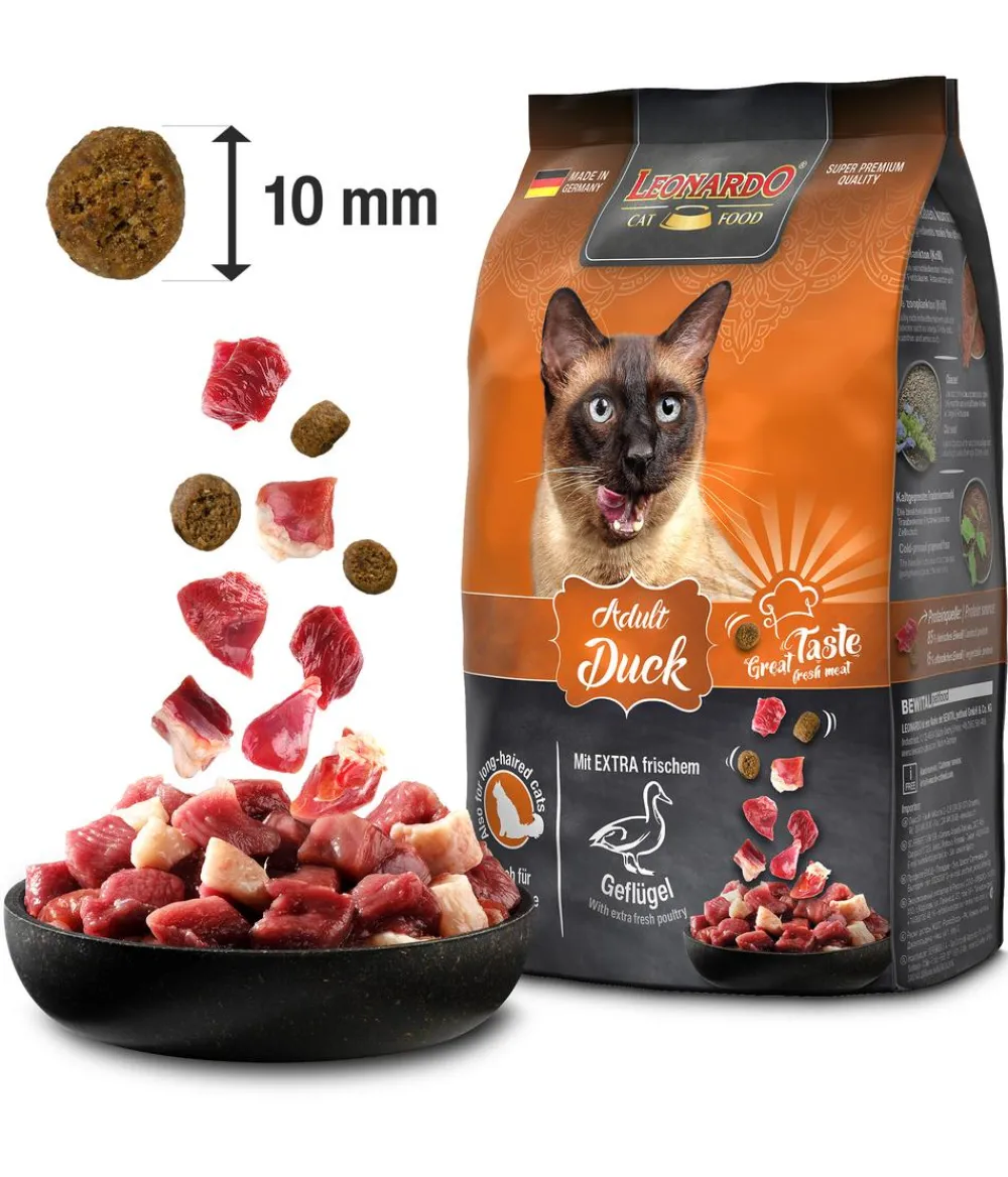 Leonardo Cat Food Trockenfutter Katze - Leonardo Trockenfutter für Katzen Adult Duck, Ente