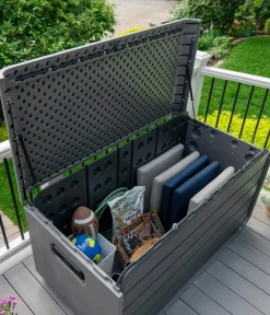 LIFETIME Kunststoff Gartenbox Space XL, 625 Liter, ca. B146,7/H77,2/T72,4 cm Grau Online