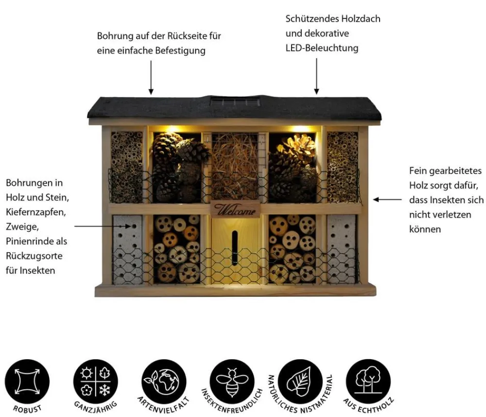 LUXUS-INSEKTENHOTELS Solar-Insektenhotel Landsonne, ca. B47/H34/T12,5 cm Schwarz New