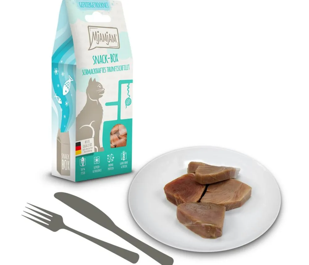 MjAMjAM® Katzenleckerlies & Getränke > Katzensnack Snackbox schmackhaftes Thunfischfilet, Adult, 35 g