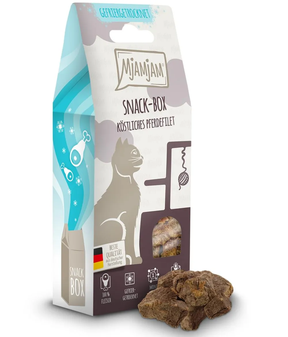 MjAMjAM® Katzenleckerlies & Getränke - Katzensnack Snackbox köstliches Pferdefilet, Adult, 40 g