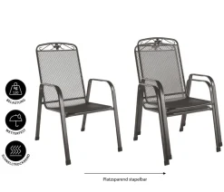 MWH Gartenstühle Metall|Stapelstühle - Metall-Gartensessel Savoy Grau