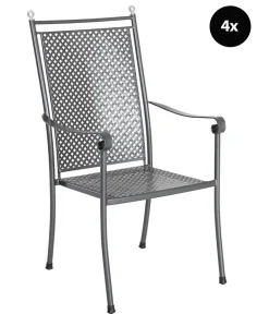 MWH Gartenstühle Metall|Stapelstühle - Stapelsessel Excelsior, 4er Set Grau