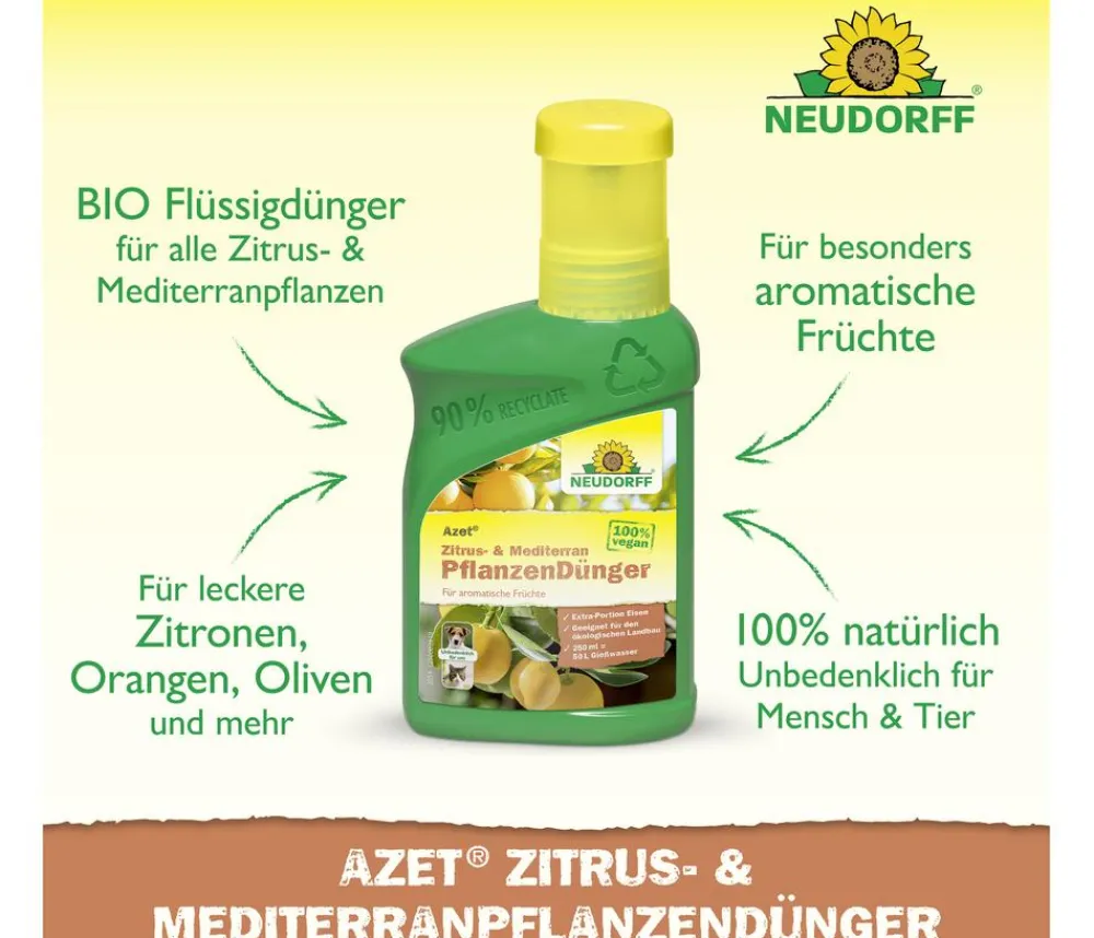 Neudorff Obst- & Gemüsedünger - Azet® Zitrus- & Mediterran Pflanzendünger, flüssig, 250 ml