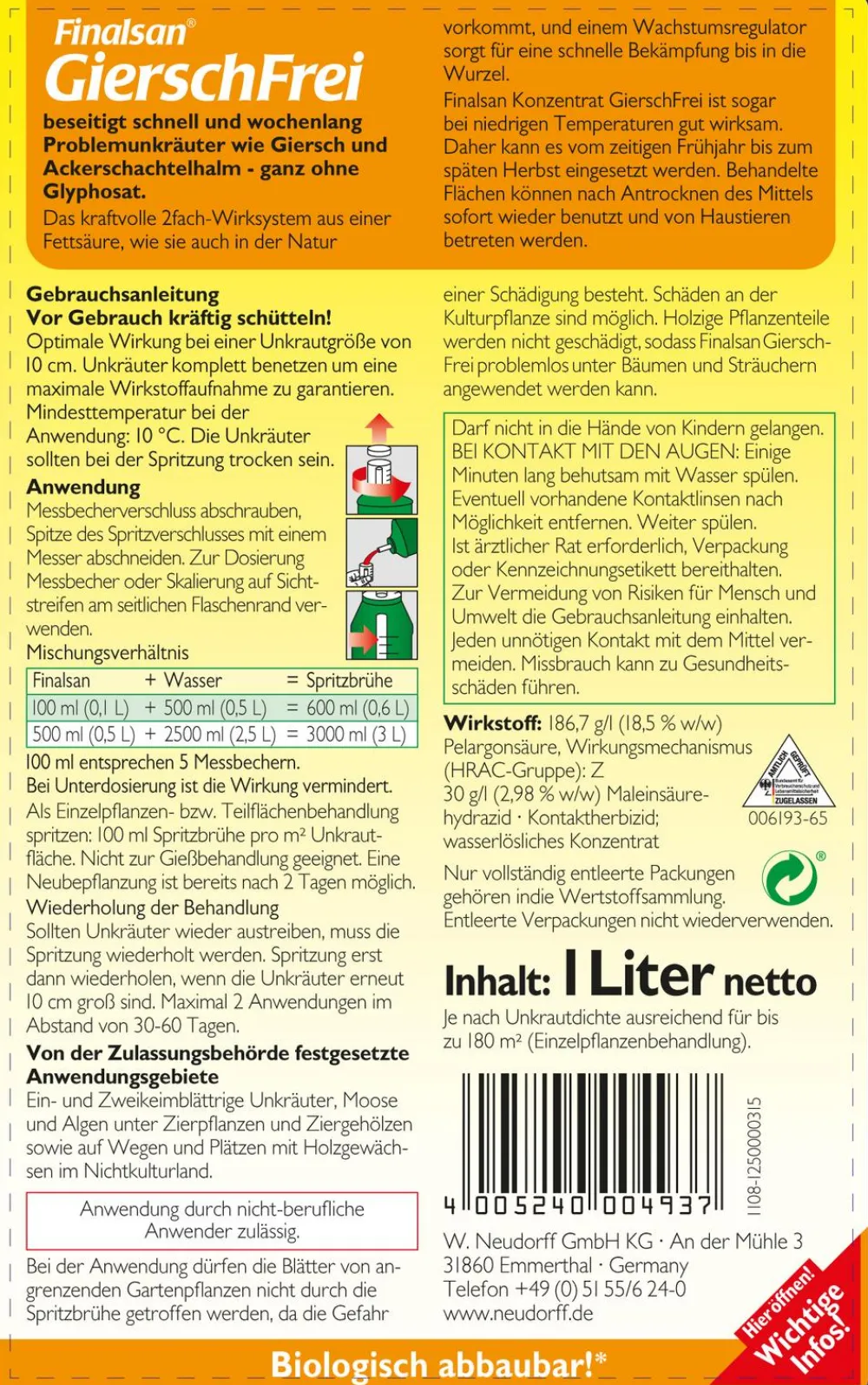Neudorff Unkrautvernichter - Finalsan® GierschFrei, 1 l
