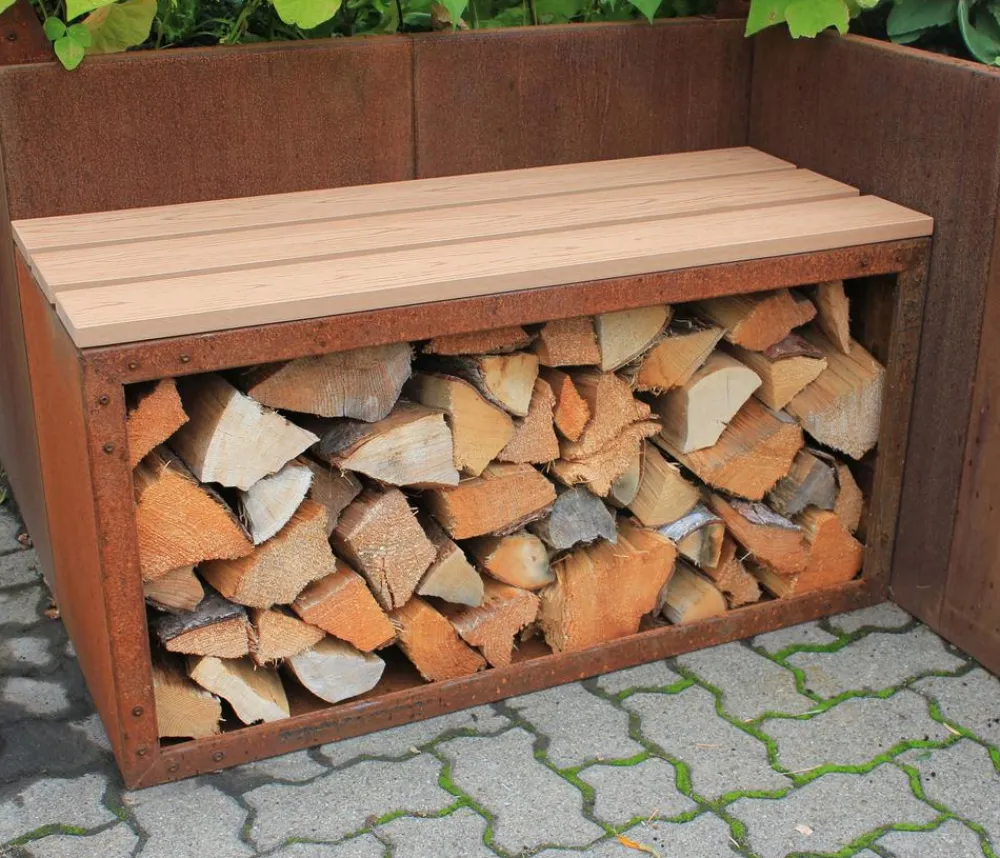 palatino Kaminholzregale - Cortenstahl-Kaminholzlager Woodpecker PRO Braun