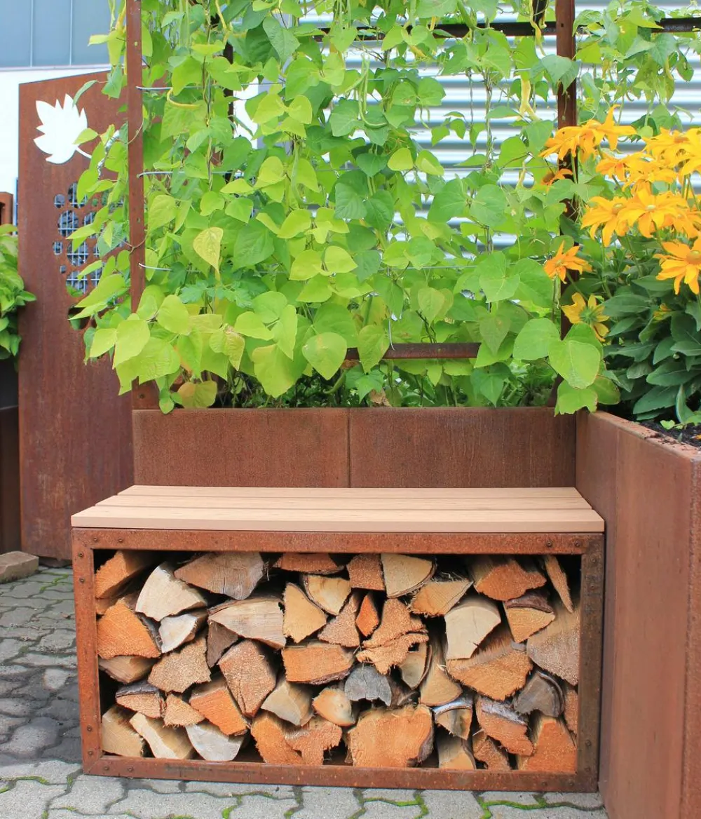 palatino Kaminholzregale - Cortenstahl-Kaminholzlager Woodpecker PRO Braun