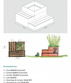palatino Gartenbänke Metall|Hochbeete & Frühbeete - Metall-Hochbeet Schatzinsel mit Sitzbank, ca. B120/H75/T120 cm Anthrazit