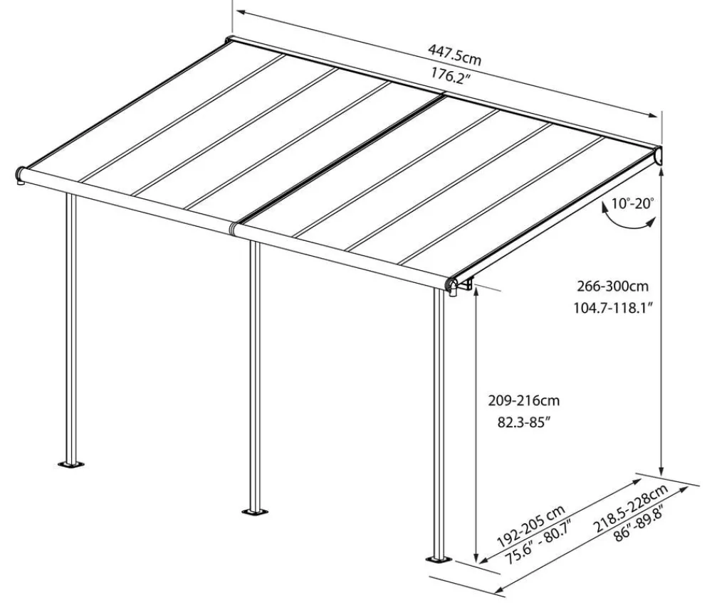 Palram Pergolen - Terassenüberdachung Sierra, ca. B447,5/H300/T228 cm Weiß