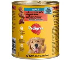 Pedigree® Nassfutter Hund - Nassfutter für Hunde Adult, mit 3 Sorten von Rind, Lamm Huhn in Pastete, 12x800 g