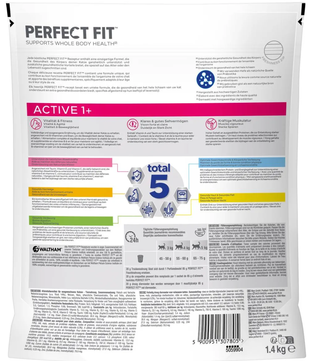 Perfect Fit® Trockenfutter Katze - Trockenfutter für Katzen Active, Adult 1+, Rind, 1,4 kg