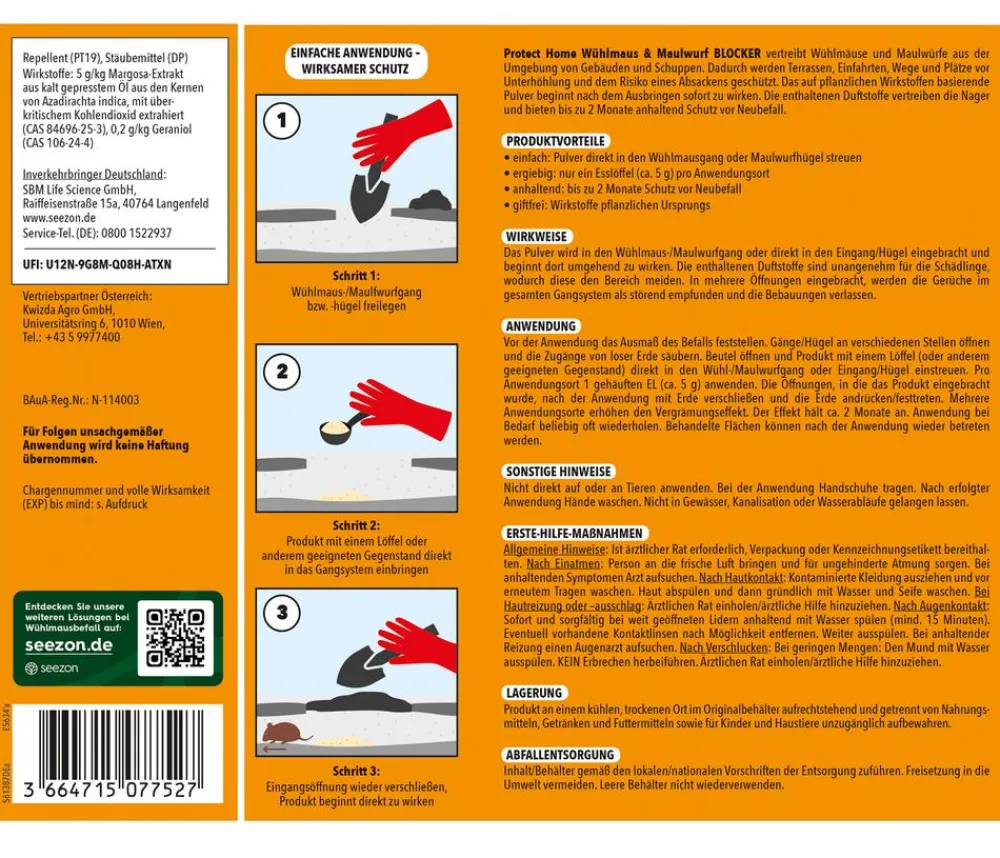 PROTECT HOME Wühlmaus und Maulwurf Blocker, 100 g Clearance
