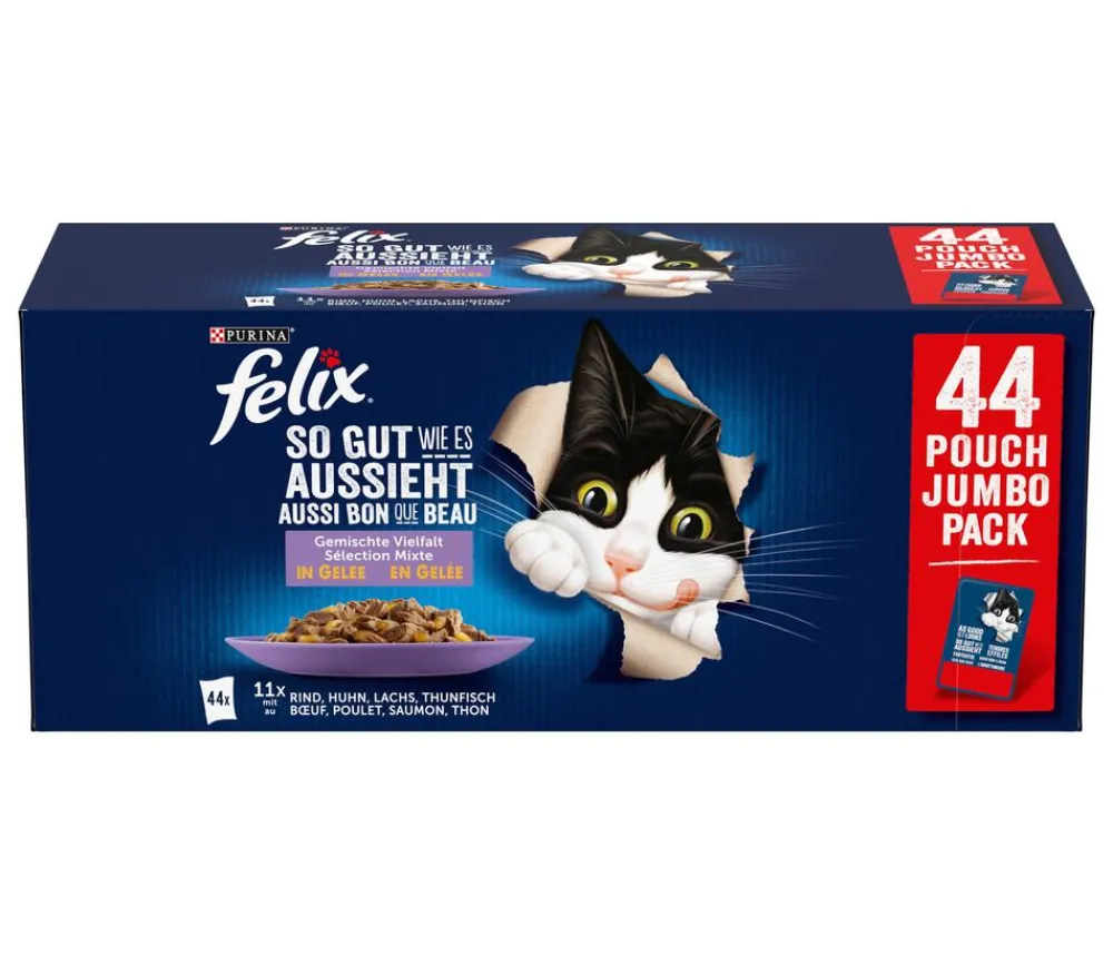 PURINA felix® Nassfutter Katze > Nassfutter für Katzen So gut wie es aussieht Gemischte Vielfalt in Gelee Adult, 44 x 85 g