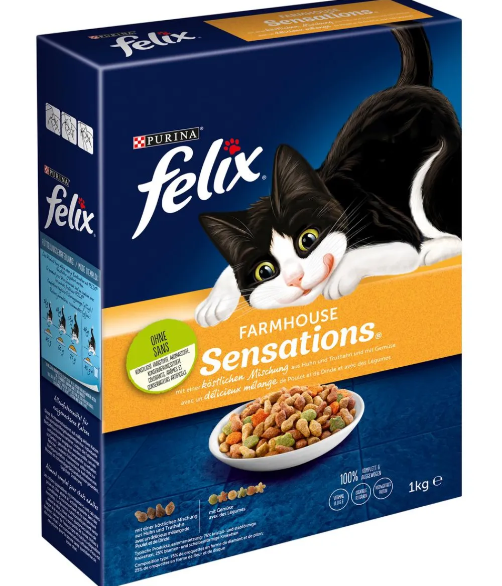 PURINA felix® Trockenfutter Katze - Trockenfutter für Katzen Farmhouse Sensations®, Huhn, Truthahn & Gemüse, 1 kg