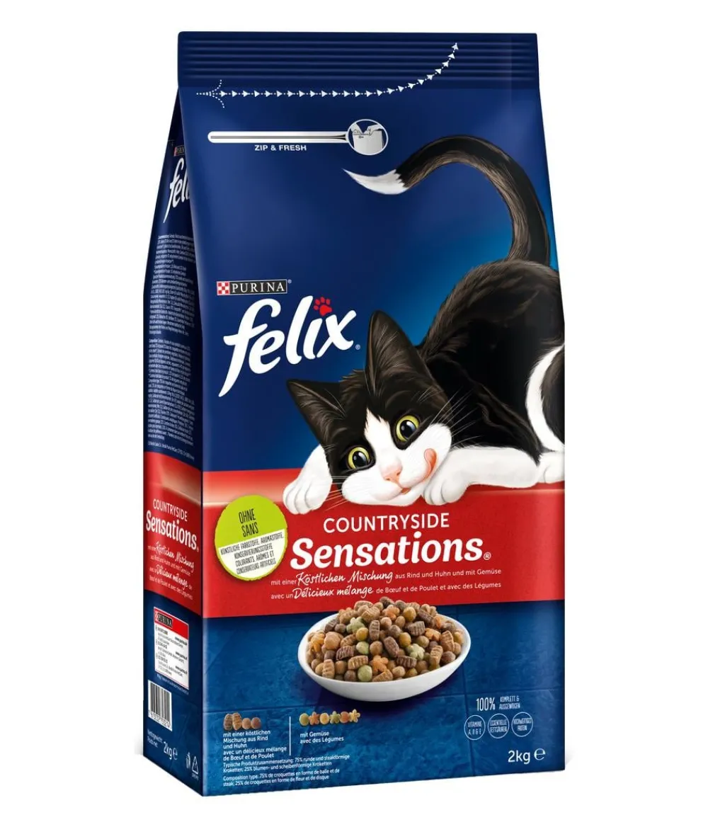 PURINA felix® Trockenfutter Katze - Trockenfutter für Katzen Sensations, 2 kg