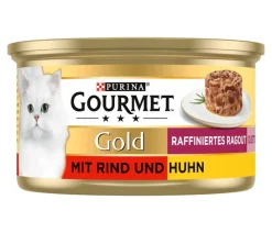 PURINA GOURMET™ Nassfutter Katze > Gold Nassfutter für Katzen Raffiniertes Ragout Duetto Adult, Rind & Huhn, 12 x 85 g