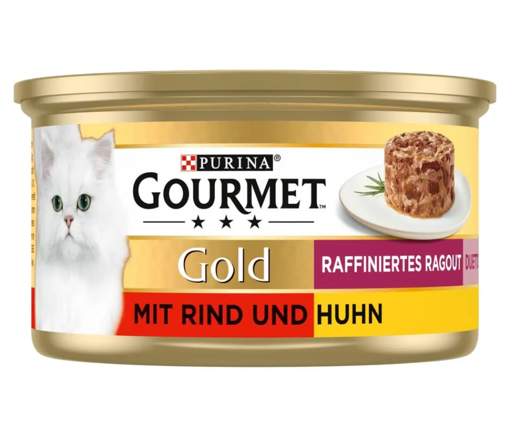 PURINA GOURMET™ Nassfutter Katze > Gold Nassfutter für Katzen Raffiniertes Ragout Duetto Adult, Rind & Huhn, 12 x 85 g