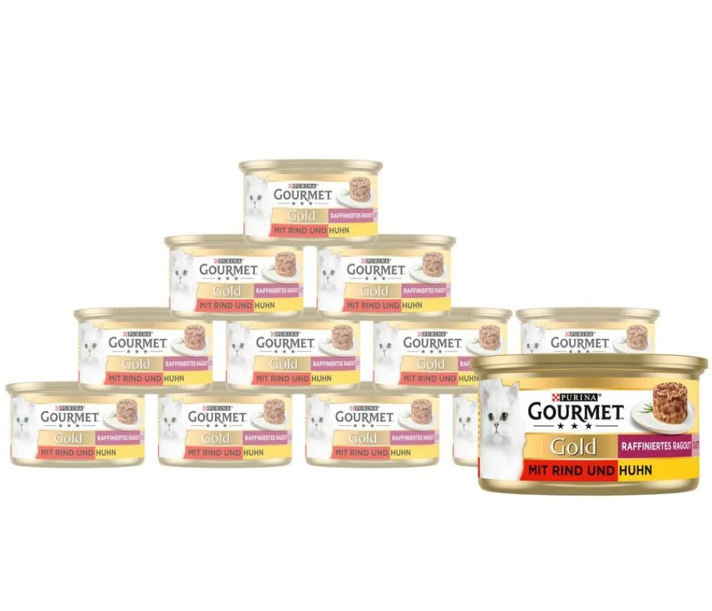 PURINA GOURMET™ Nassfutter Katze > Gold Nassfutter für Katzen Raffiniertes Ragout Duetto Adult, Rind & Huhn, 12 x 85 g