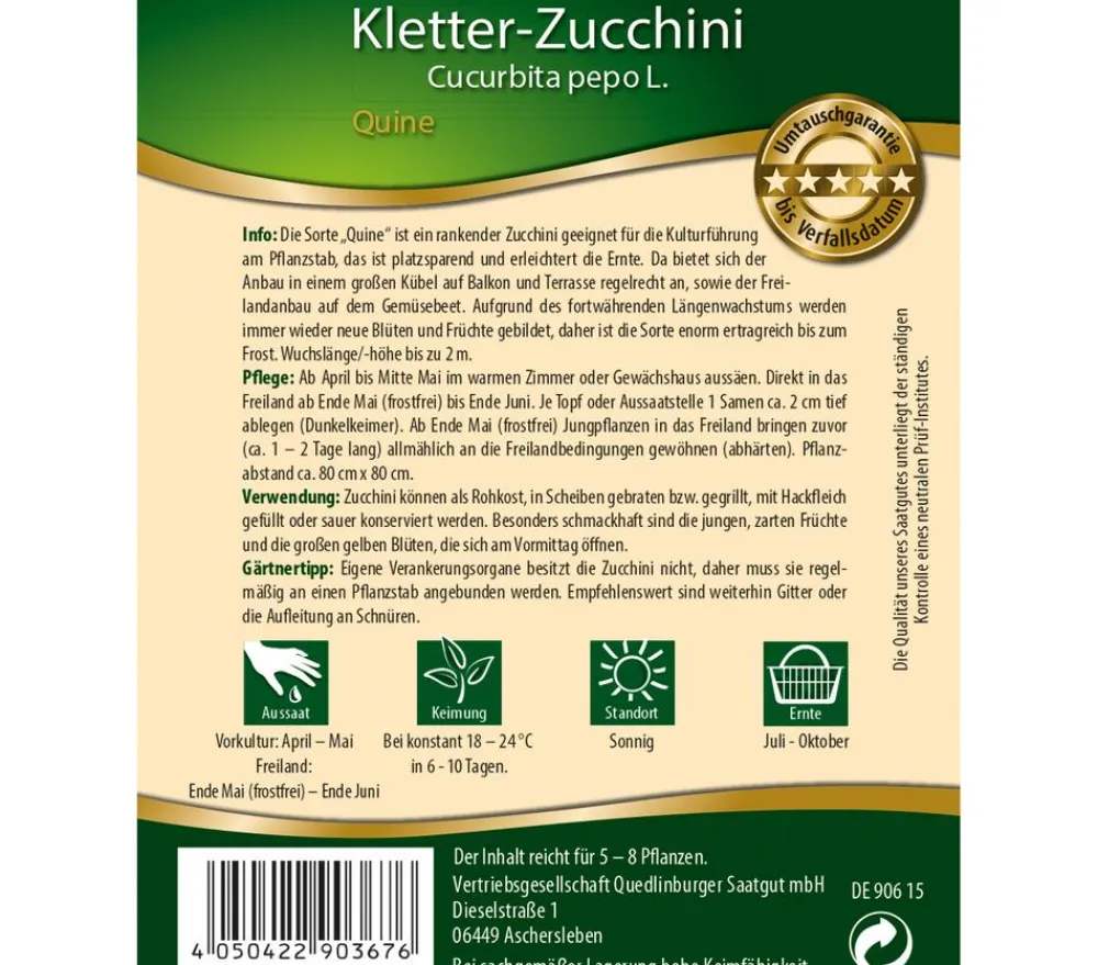 Quedlinburger Gemüsesamen > Samen Kletter-Zucchini 'Quine'
