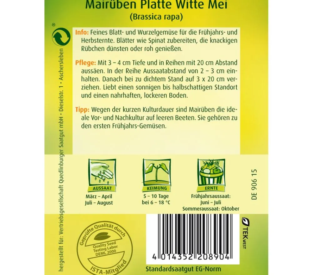 Quedlinburger Samen Mairübe 'Platte Witte Mei' Clearance