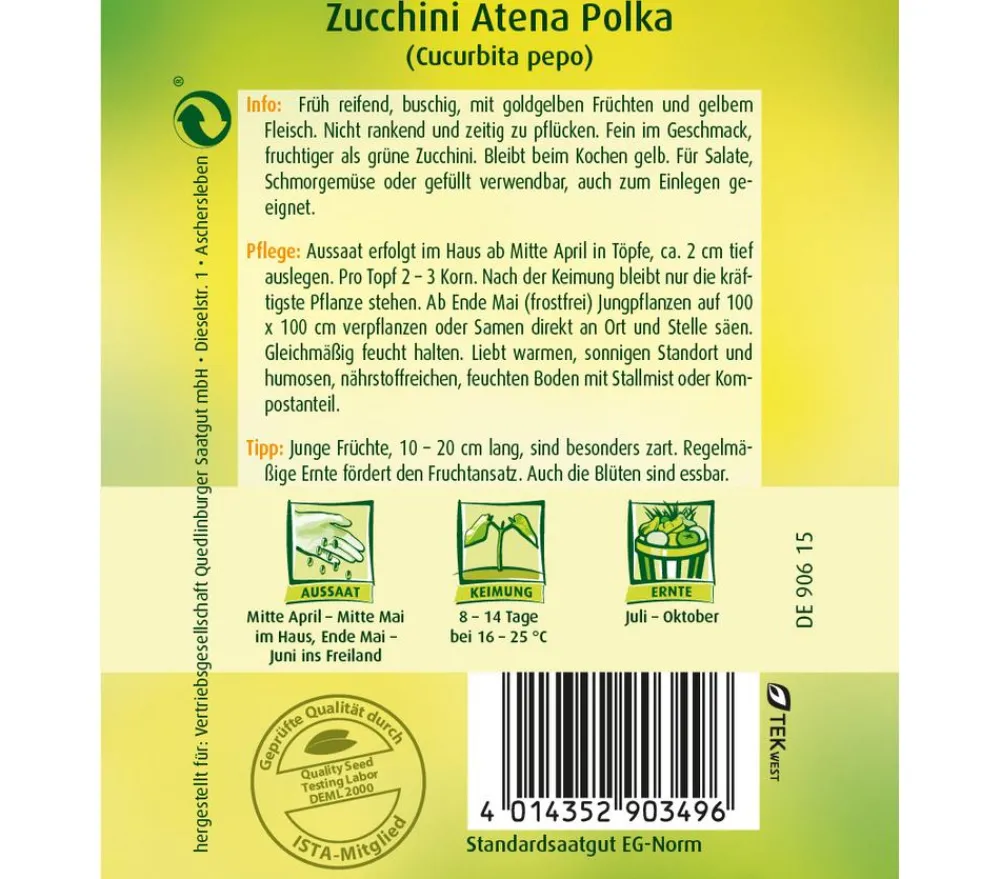 Quedlinburger Gemüsesamen > Samen Zucchini 'Atena Polka'