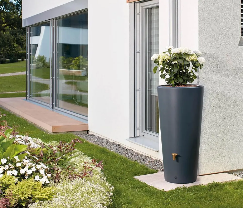 4rain Regenspeicher Vaso 2in1, 220 l, ca. Ø58/H120 cm Grau Discount